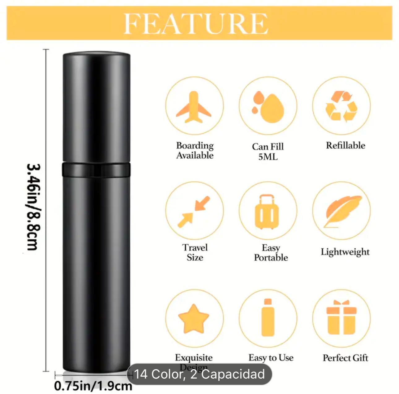 Muestra recargable de perfume para viaje