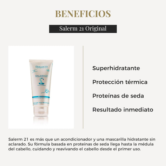 SALERM 21 - Silk Protein Acondicionador sin Aclarado con Proteína de Seda y Provitamina B5 200 ml (Pack 2) - Protege del Sol, Cloro y Salitre