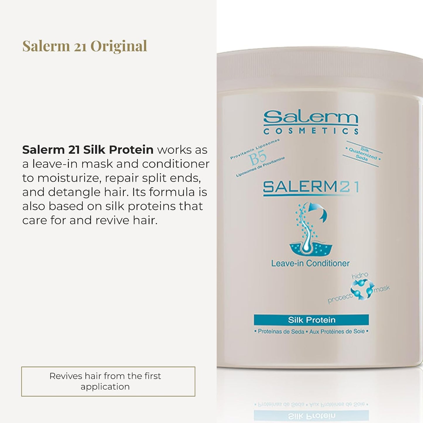 SALERM 21 - Silk Protein Acondicionador sin Aclarado con Proteína de Seda y Provitamina B5 1000 ml - Desenreda y Repara - Protege del Sol y el Cloro