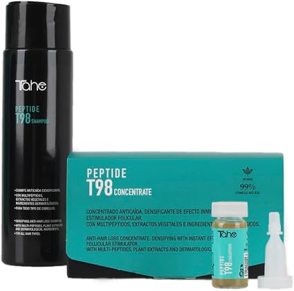 TAHE - Peptide T98 Pack Anticaída Densificante Concentrado 6x10 ml y Champú 300 ml - Estimula el Folículo y Redensifica - Multipéptidos y Colágeno