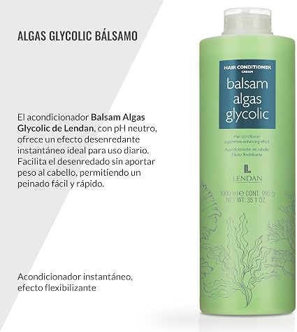 LENDAN - Algas Glycolic Bálsamo Acondicionador Instantáneo Ácido Glicólico y Algas Marinas 1000ml - Normaliza pH tras Tintes y Alisados - Desenreda