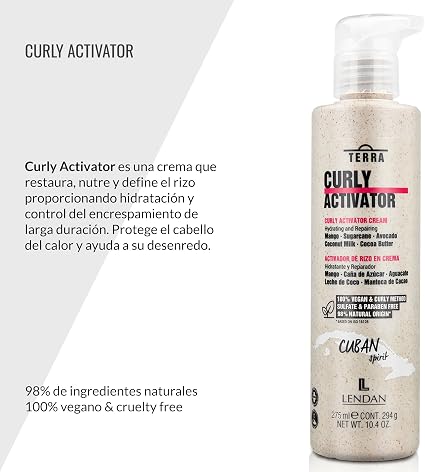 LENDAN - Terra Curly Activator Activador de Rizos en Crema sin Aclarado 275 ml - Método Curly, Define sin Apelmazar - Mango, Aguacate y Cacao