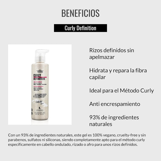 LENDAN - Terra Curly Definition Gel Definidor de Rizos Método Curly 275 ml - Define sin Apelmazar ni Encrespar - Mango, Caña de Azúcar y Coco