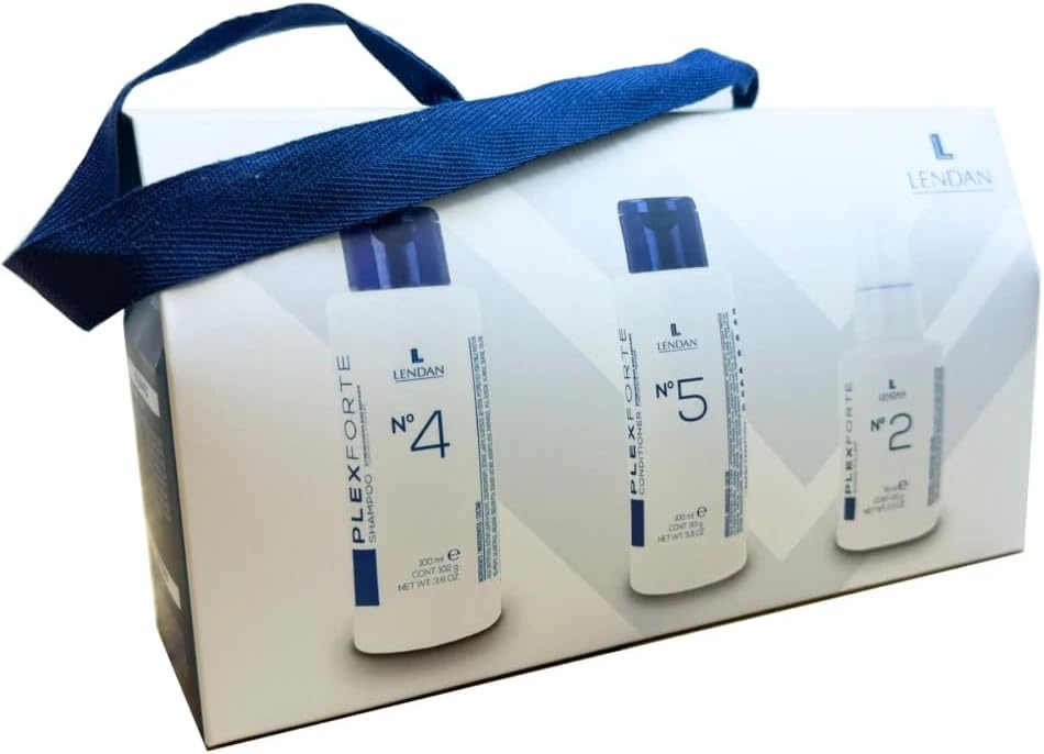 LENDAN - Plex Forte Carry-On Kit Champú Nº4 70 ml, Acondicionador Nº5 100 ml y Bond Filler Nº2 100 ml - Tamaño Viaje Apto para Equipaje de Mano