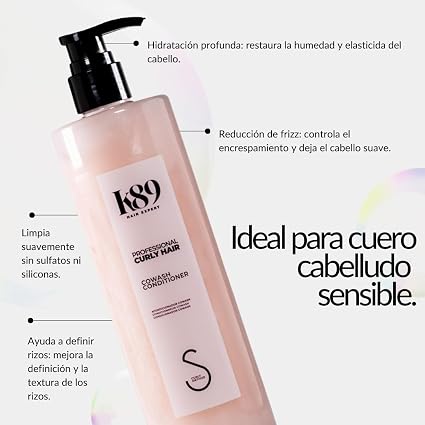 K89 - Professional Curly Hair Cowash Acondicionador Limpiador con Aceite de Argán 500 ml - Lava sin Champú e Hidrata el Rizo Seco - Método Curly