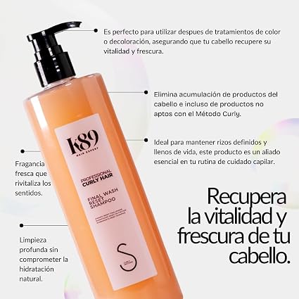 K89 - Professional Curly Hair Final Wash-Reset Champú Clarificante con Aceite de Argán 500 ml - Último Lavado del Método Curly - Elimina Residuos