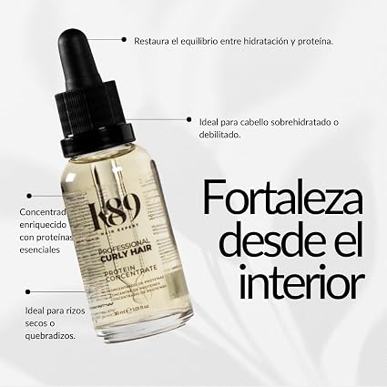 K89 - Professional Curly Hair Protein Concentrate Concentrado de Proteína con Soja y Colágeno 30 ml - Fortalece el Rizo Dañado - Método Curly