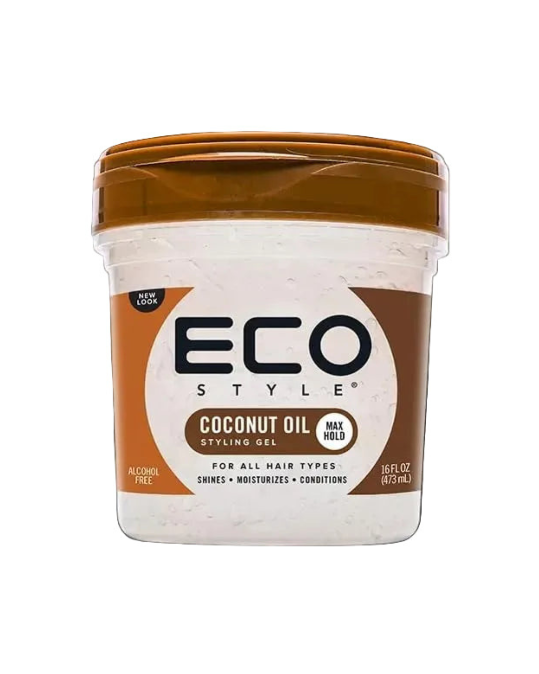 ECO STYLE - Coconut Oil Gel de Peinado Profesional Fijación Máxima 473 ml - con Aceite de Coco 100% Puro - Fijación Nivel 10 sin Apelmazar ni Endurecer - Hidrata, Aporta Brillo y Apto Método Curly