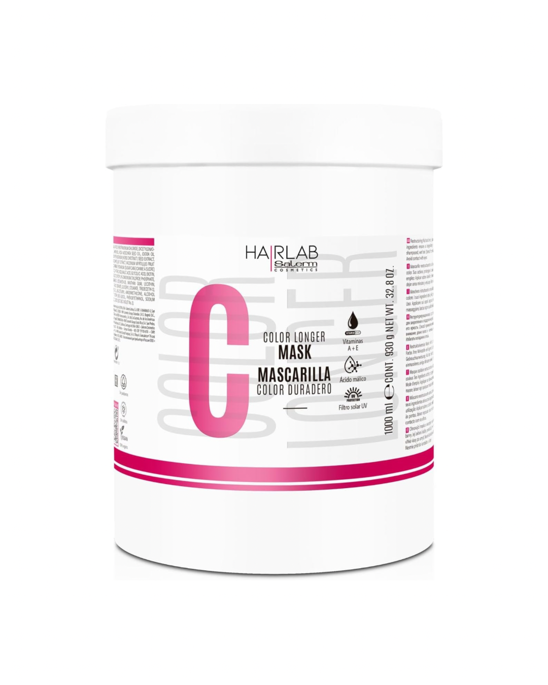 Salerm Hair Lab Color Longer Mascarilla Protectora del Color para Cabello Teñido, Decolorado o con Canas con Vitaminas A y E 1000 ml