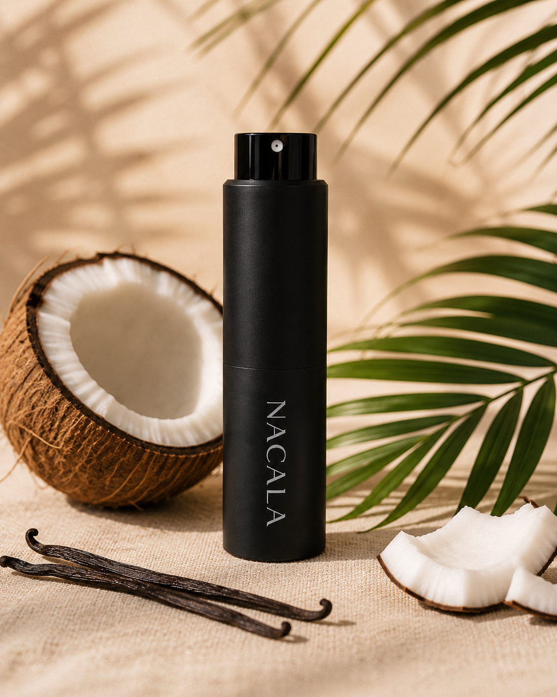 Ambientador de Coche Coco NACALA 20ml | Frasco de aluminio recargable | Aroma de coco para coche, armario y espacios pequeños
