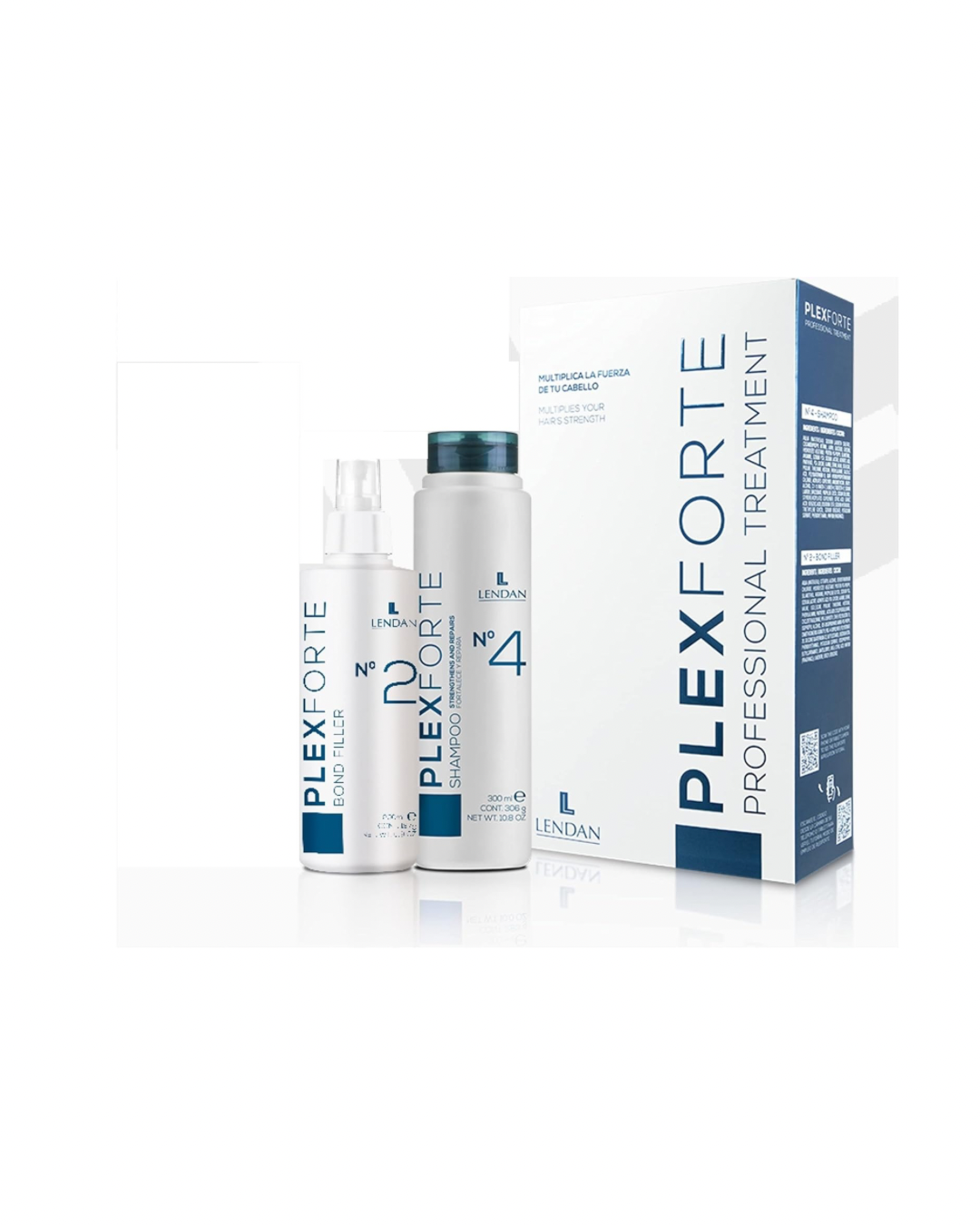 LENDAN - Plex Forte Pack 2 Productos Champú Nº4 300 ml y Bond Filler Nº2 200 ml - Cabello Dañado y Tratado - con Tecnología Plexforte - Limpia, Repara y Fortalece - Reconstruye los Enlaces