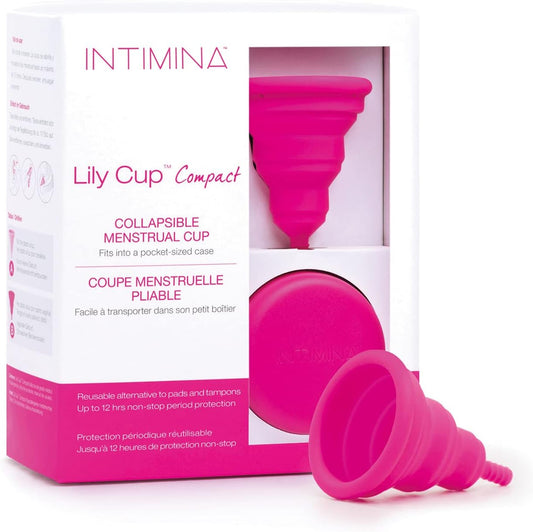 INTIMINA - Lily Cup Compact Copa Menstrual Plegable Talla A y B - Se Pliega y Cabe en su Estuche, Ideal para Viajar - 10 Horas, Silicona Médica