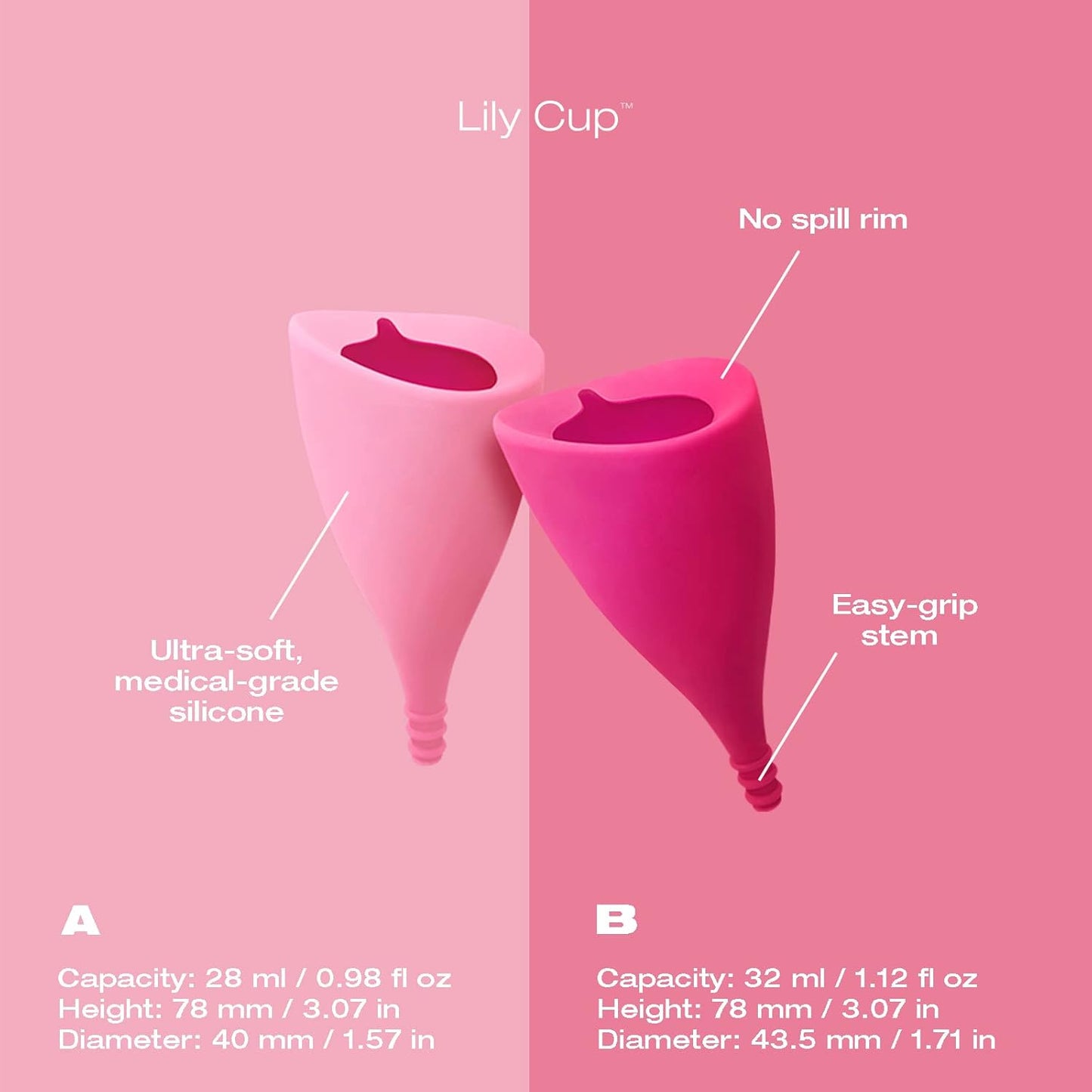 INTIMINA - Lily Cup, talla B y talla A: Copa Menstrual Fina para tus Reglas que Podrás Usar durante hasta 8 Horas