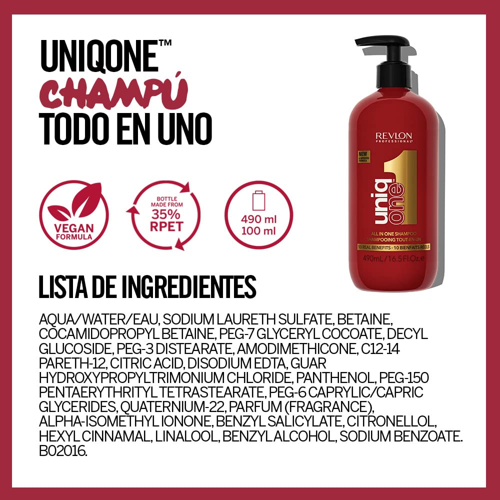REVLON PROFESSIONAL UniqOne Champú y Acondicionador Pelo Todo en Uno, Tratamiento Hidratante para el Pelo, Repara Cabello Seco y Dañado, Desenredante y Control del Encrespamiento, 100ml