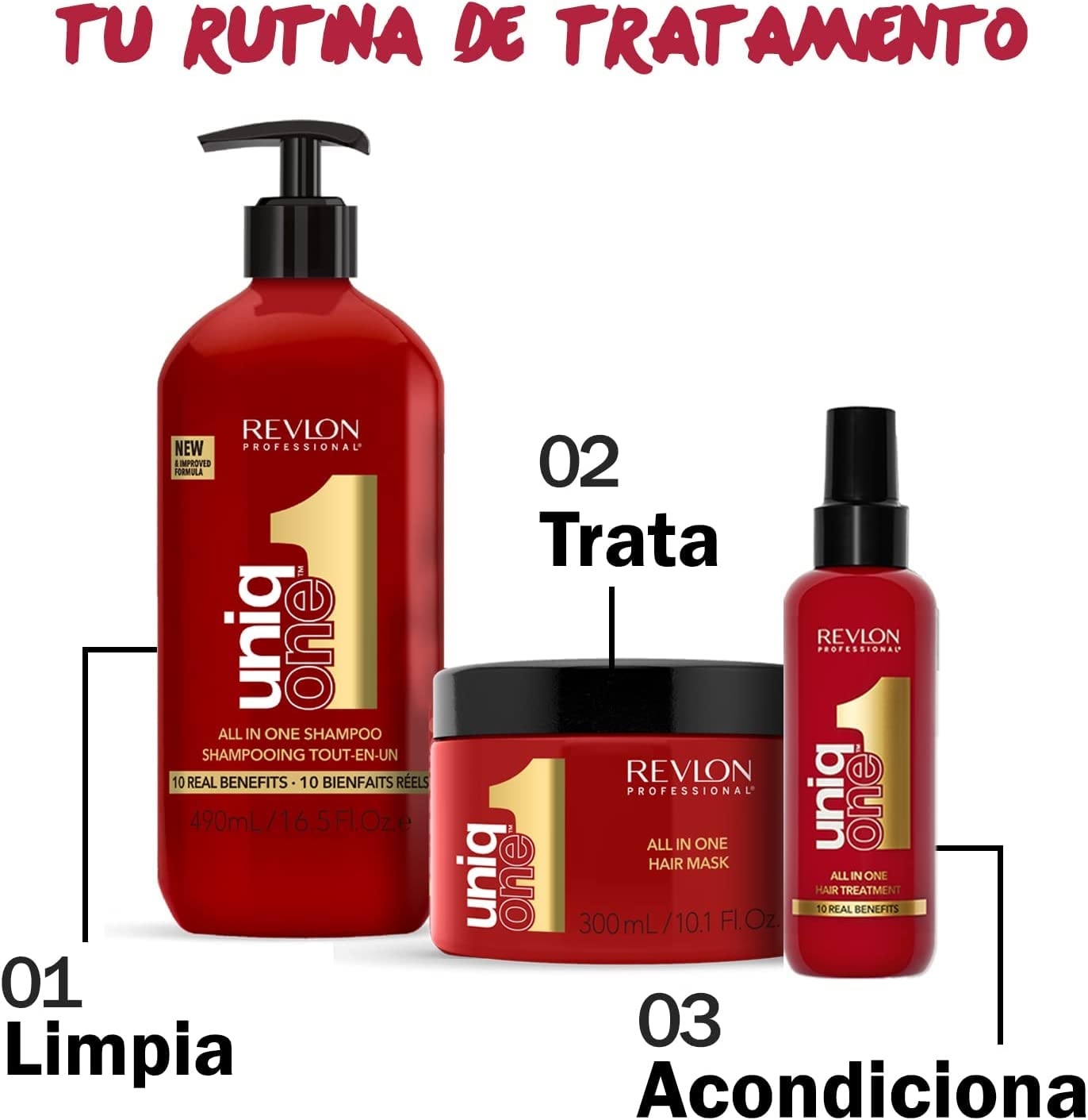 REVLON PROFESSIONAL UniqOne Champú y Acondicionador Pelo Todo en Uno, Tratamiento Hidratante para el Pelo, Repara Cabello Seco y Dañado, Desenredante y Control del Encrespamiento, 100ml