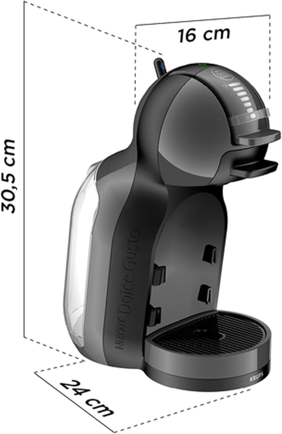 Krups Nescafé Dolce Gusto Mini Me Cafetera, capacidad 0.8 L, bebidas frías o calientes, Play&Select, Thermoblock, 35 tipos café, Negra, KP1238