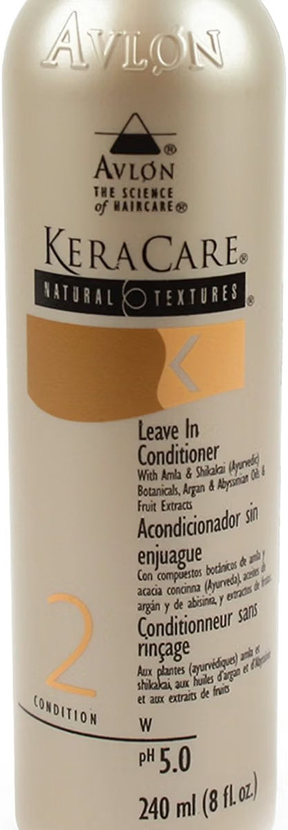 Avlon KeraCare Natural Textures Leave-In Conditioner (240 ml) - Acondicionador sin aclarado para desenredar, sellar cutícula y equilibrar el pH
