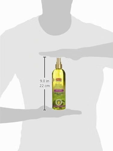 African Pride Braid Sheen – Spray de brillo extra para trenzas (355 ml) | Brillo, suavidad y confort del cuero cabelludo