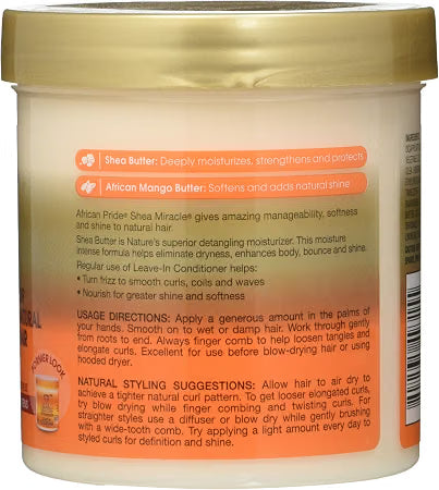 African Pride Shea Miracle Leave-In Conditioner 425 g - Acondicionador sin aclarado con manteca de karité y mango para hidratar y desenredar