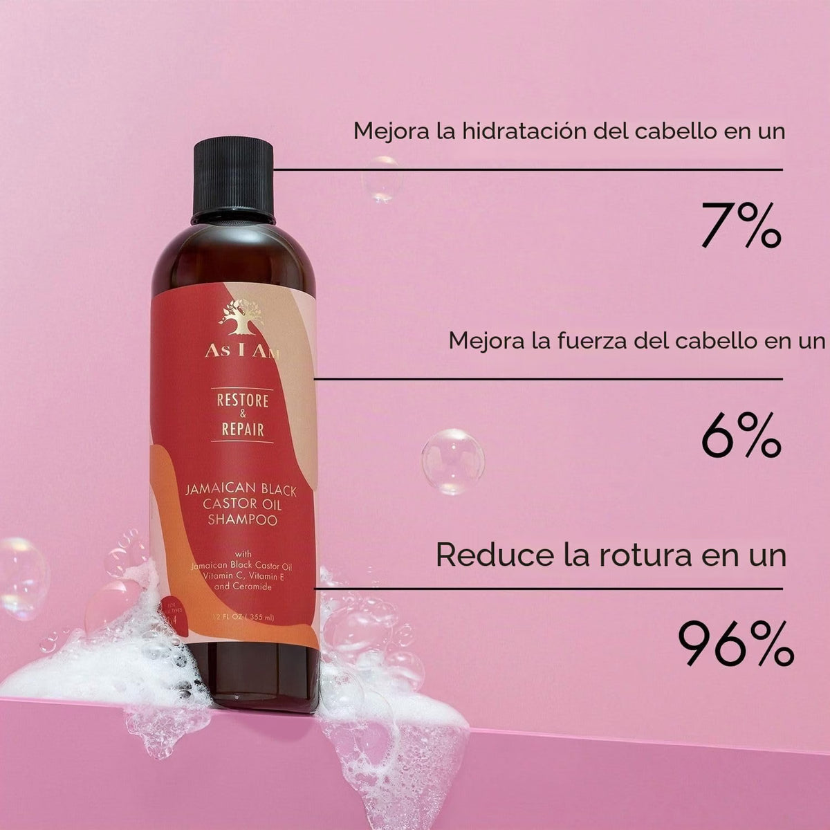 As I Am Jamaican Black Castor Oil Shampoo 355 ml - Champú fortalecedor que reduce la rotura y nutre el cabello rizado