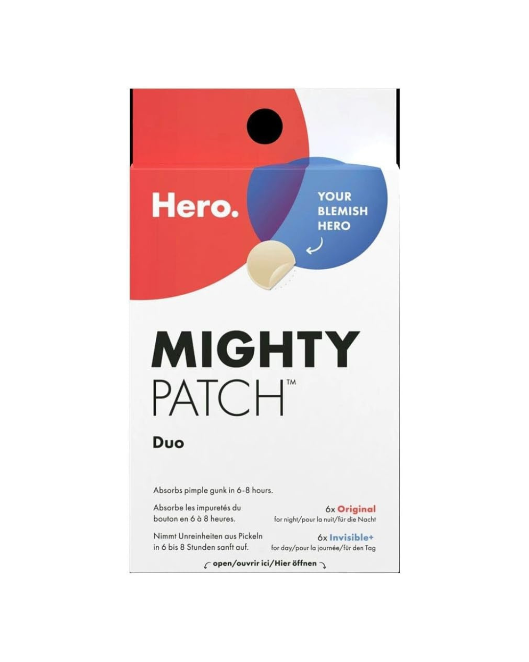 HERO COSMETICS - Mighty Patch Duo Parches Hidrocoloides para Granos Caja de 12 - 6 Original de Noche y 6 Invisible+ de Día - Absorben las Impurezas y Protegen la Piel - Dermatológicamente Probados