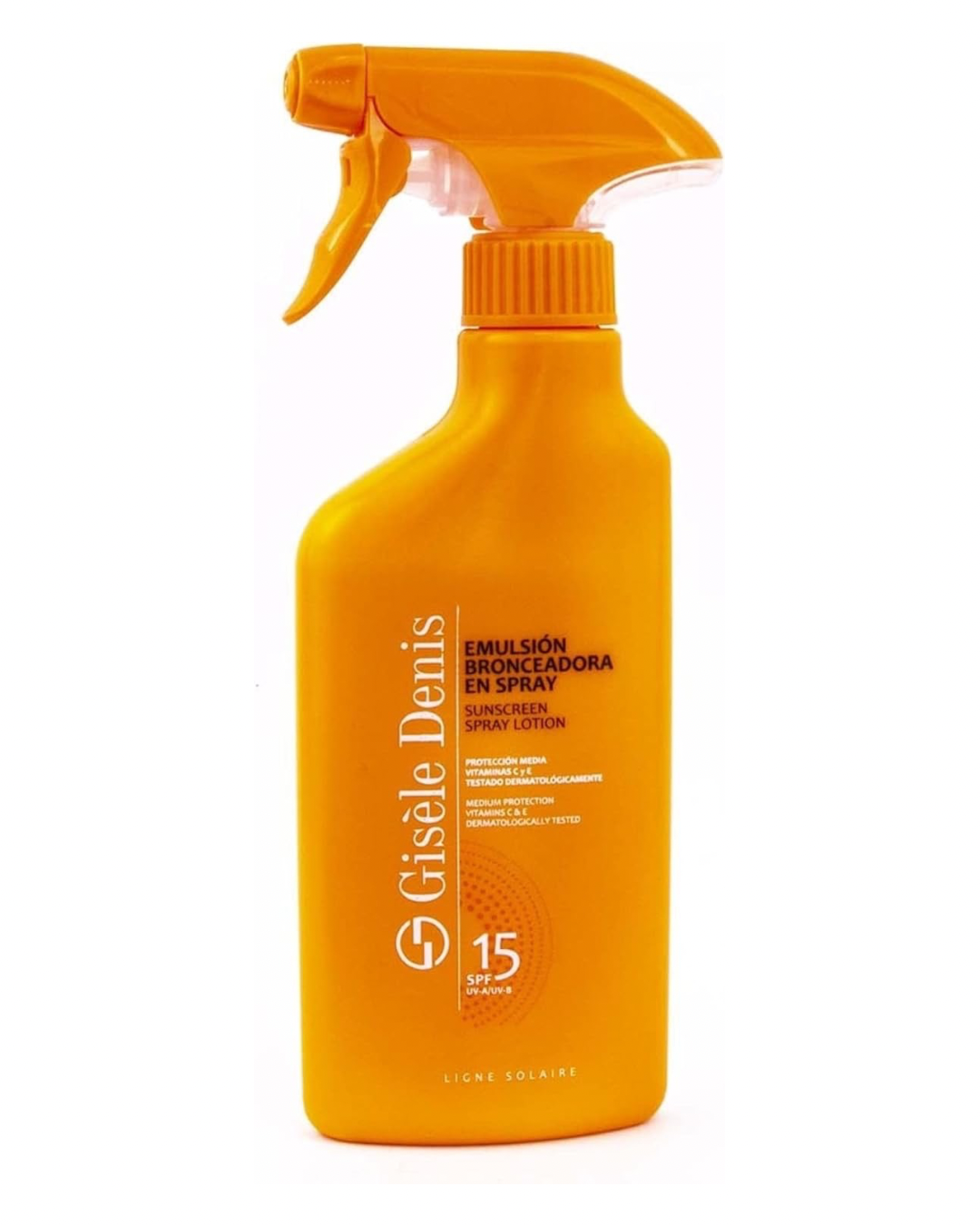 GISÈLE DENIS - Protector Solar en Spray, 300 ml, Protección FPS15, Emulsión Bronceadora, Cuidado de Piel, Crema Solar, Hidrata la Piel, Resistente al Agua, para Uso Diario, Previene Manchas y Arrugas