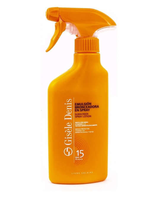 GISÈLE DENIS - Protector Solar en Spray, 300 ml, Protección FPS15, Emulsión Bronceadora, Cuidado de Piel, Crema Solar, Hidrata la Piel, Resistente al Agua, para Uso Diario, Previene Manchas y Arrugas