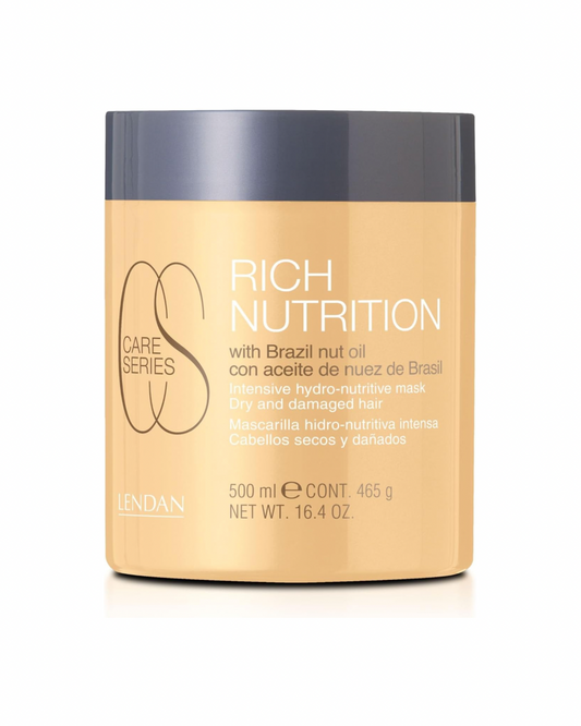 LENDAN - Rich Nutrition Mascarilla Hidronutritiva 500 ml - Cabellos Secos y Dañados - con Aceite de Nuez de Brasil, Arroz y Girasol - Repara Puntas Abiertas e Hidrata Intensamente