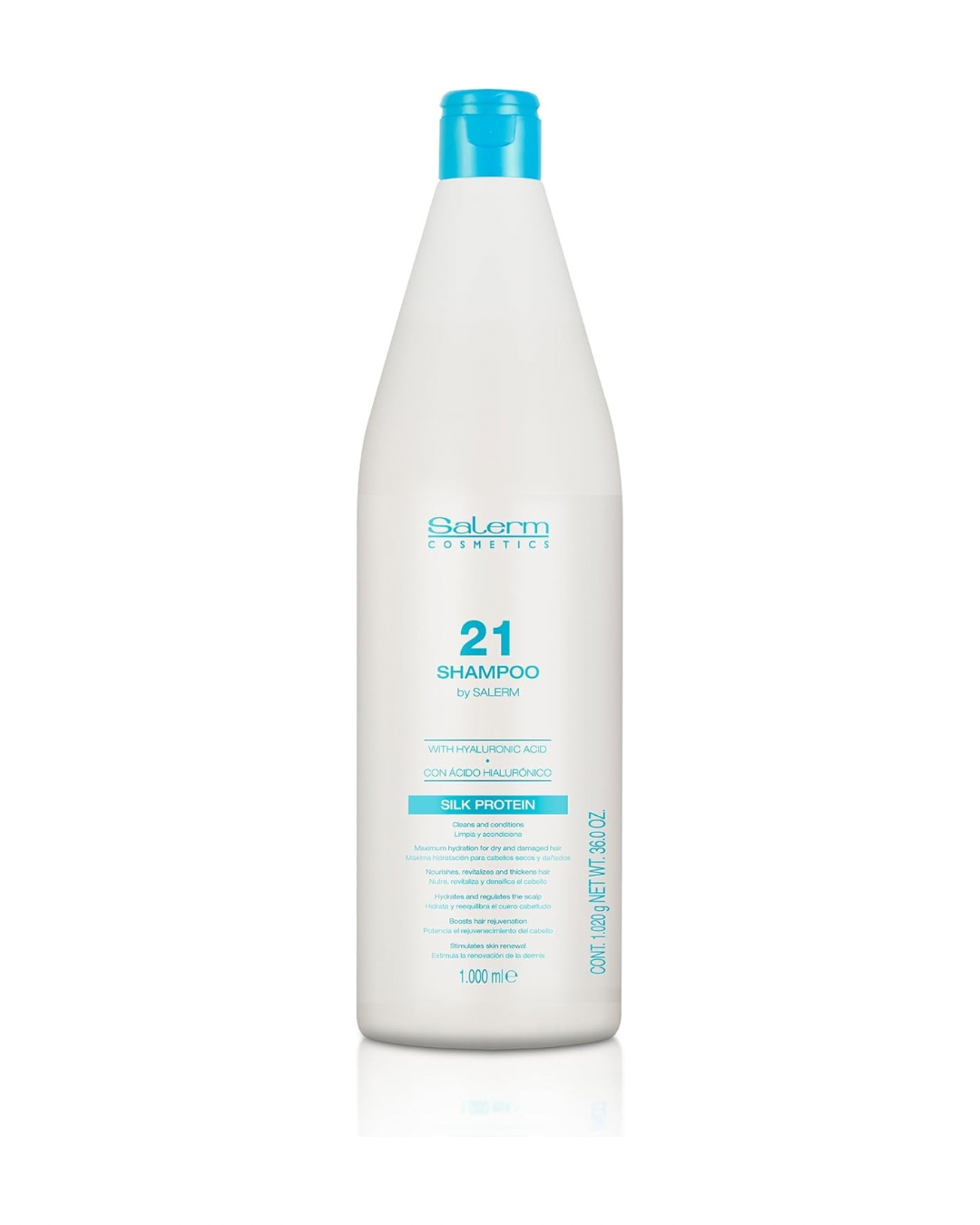 Salerm 21 Champú Hidratante Silk Protein con Proteínas de Seda para Cabello Seco y Dañado Formato Profesional 1000 ml