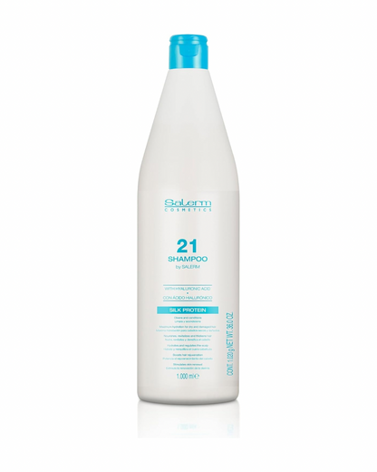 SALERM 21 - Silk Protein Champú Hidratante con Proteínas de Seda y Ácido Hialurónico 1000 ml - Repara y Redensifica al Lavar - Cabello Seco y Dañado