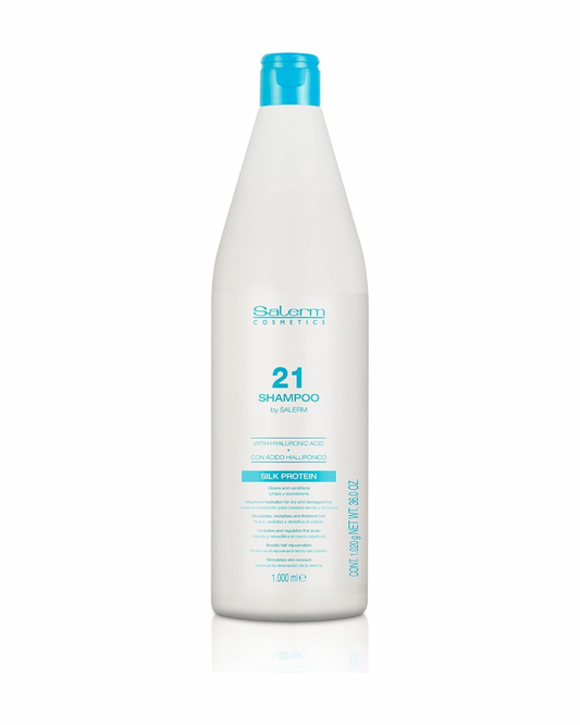 Salerm 21 Champú Hidratante Silk Protein con Proteínas de Seda para Cabello Seco y Dañado Formato Profesional 1000 ml