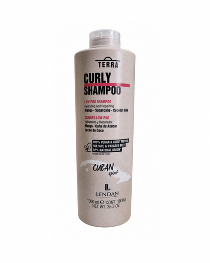 LENDAN - Terra Curly Shampoo Champú Low Poo Método Curly 1000 ml - Limpia sin Arrastrar los Aceites Naturales - Ondas, Rizos y Afro, Sin Sulfatos
