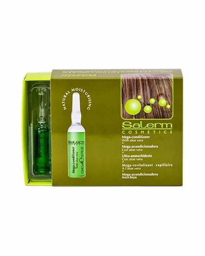 SALERM - Mega Acondicionadora Ampollas Reestructurantes con Queratina y Aloe Vera 12 x 5 ml - Hidratación Profunda para Cabello Seco y Maltratado