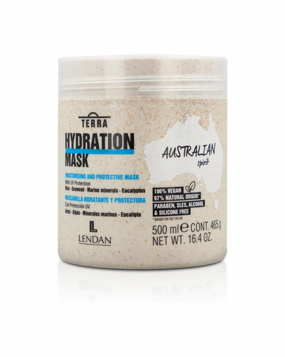 LENDAN - Terra Hydration Mask Mascarilla Hidratante con Filtro UV, Algas y Arroz 500 ml - Protege del Sol y Prolonga el Color - Cabello Seco y Dañado