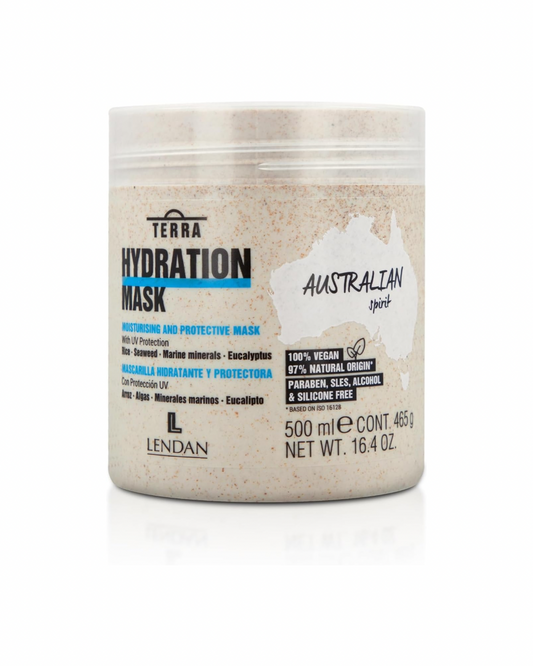 LENDAN - Terra Hydration Mask Mascarilla Hidratante y Protectora 500 ml - Cabello Seco y Dañado - Hidrata, Repara y Protege del Sol - Previene la Pérdida de Color y el Encrespamiento