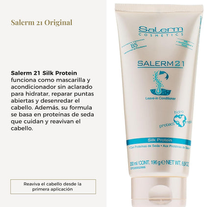 SALERM 21 - Silk Protein Acondicionador sin Aclarado con Proteína de Seda y Provitamina B5 200 ml (Pack 2) - Protege del Sol, Cloro y Salitre