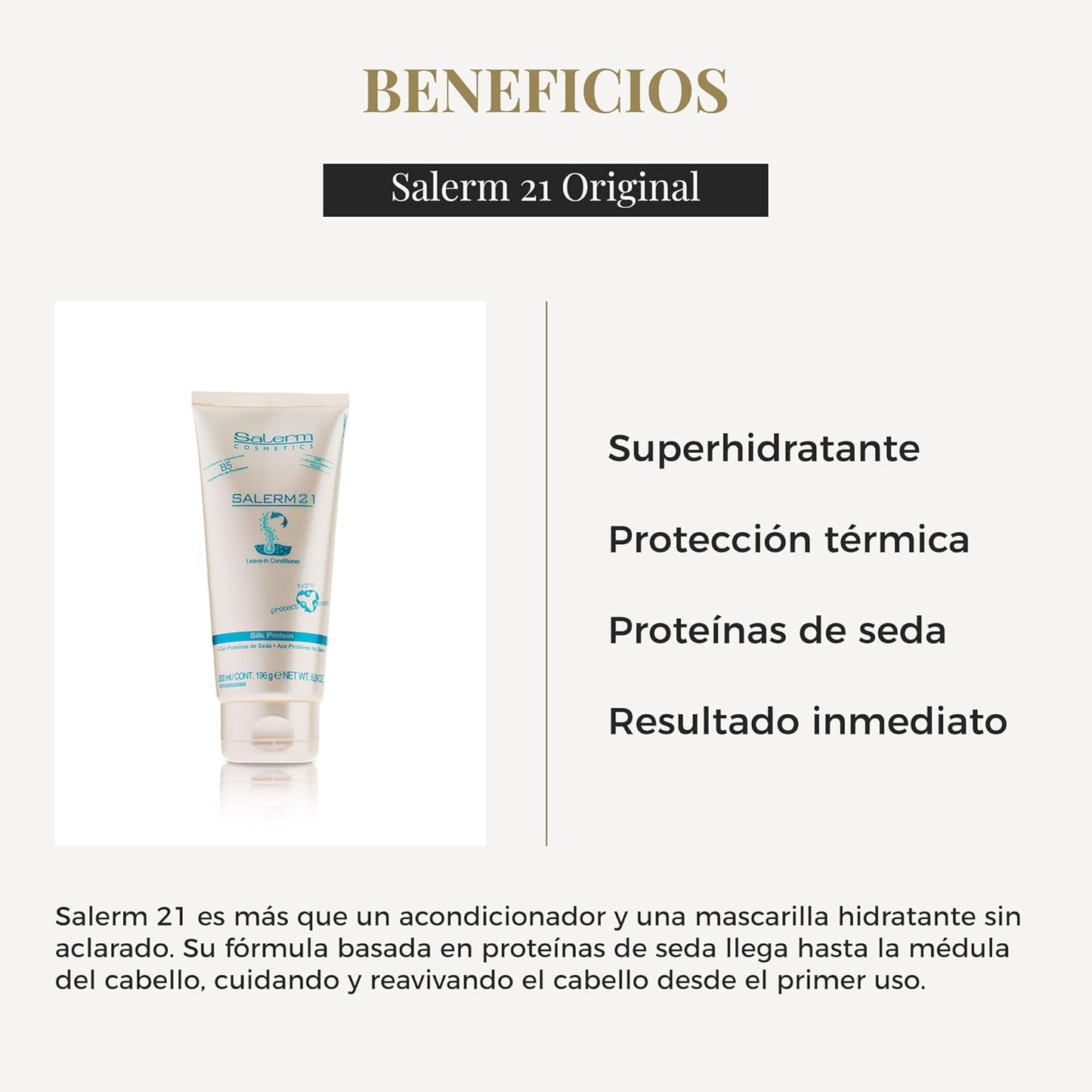 SALERM 21 - Silk Protein Acondicionador sin Aclarado con Proteína de Seda y Provitamina B5 200 ml (Pack 2) - Protege del Sol, Cloro y Salitre