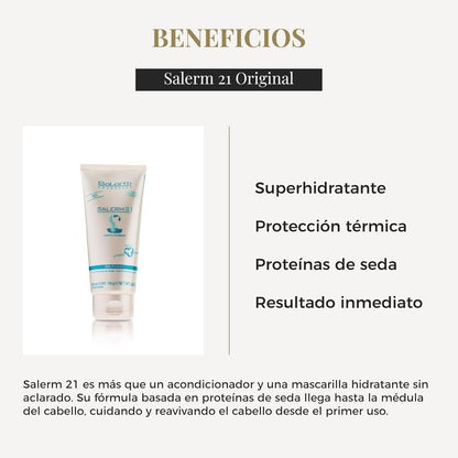 SALERM 21 - Silk Protein Acondicionador sin Aclarado con Proteína de Seda y Provitamina B5 200 ml (Pack 2) - Protege del Sol, Cloro y Salitre