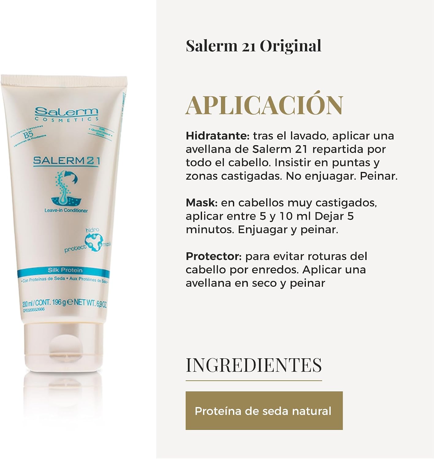 SALERM 21 - Silk Protein Acondicionador sin Aclarado con Proteína de Seda y Provitamina B5 200 ml (Pack 2) - Protege del Sol, Cloro y Salitre