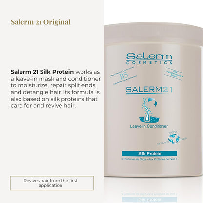 SALERM 21 - Silk Protein Acondicionador sin Aclarado con Proteína de Seda y Provitamina B5 1000 ml - Desenreda y Repara - Protege del Sol y el Cloro