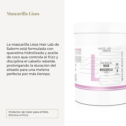 SALERM - Lisos Hair Lab Mascarilla Alisadora con Queratina y Aceite de Coco 1000ml - Prolonga el Alisado y Elimina el Frizz - Sin Sal ni Sulfatos