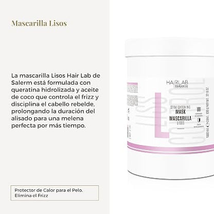 SALERM - Lisos Hair Lab Mascarilla Alisadora con Queratina y Aceite de Coco 1000ml - Prolonga el Alisado y Elimina el Frizz - Sin Sal ni Sulfatos