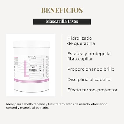 SALERM - Lisos Hair Lab Mascarilla Alisadora con Queratina y Aceite de Coco 1000ml - Prolonga el Alisado y Elimina el Frizz - Sin Sal ni Sulfatos