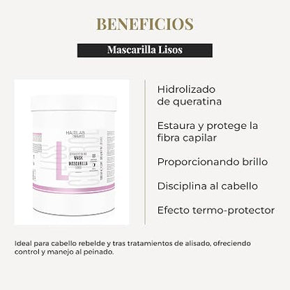 SALERM - Lisos Hair Lab Mascarilla Alisadora con Queratina y Aceite de Coco 1000ml - Prolonga el Alisado y Elimina el Frizz - Sin Sal ni Sulfatos