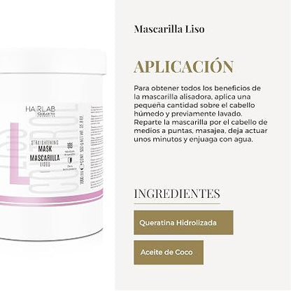 SALERM - Lisos Hair Lab Mascarilla Alisadora con Queratina y Aceite de Coco 1000ml - Prolonga el Alisado y Elimina el Frizz - Sin Sal ni Sulfatos