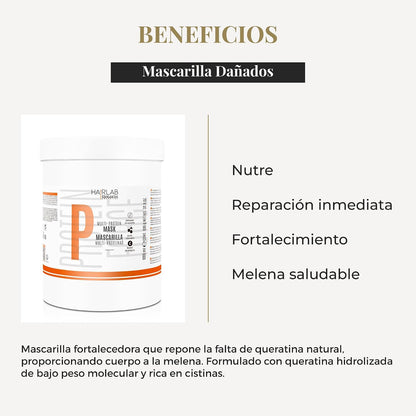 SALERM - Hair Lab Multi-Proteínas Mascarilla Fortalecedora con Queratina 1000 ml - Rellena el Cabello Dañado y Da Cuerpo a la Melena - Sin Parabenos