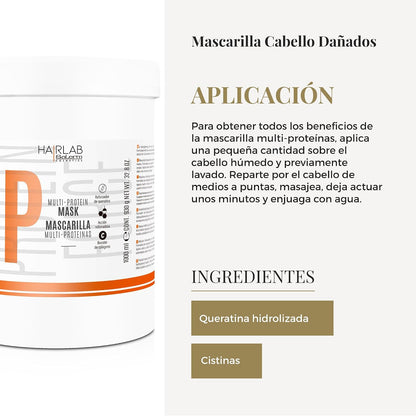 SALERM - Hair Lab Multi-Proteínas Mascarilla Fortalecedora con Queratina 1000 ml - Rellena el Cabello Dañado y Da Cuerpo a la Melena - Sin Parabenos
