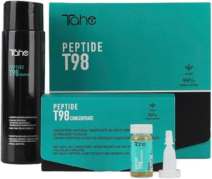 TAHE - Peptide T98 Pack Anticaída Densificante Concentrado 6x10 ml y Champú 300 ml - Estimula el Folículo y Redensifica - Multipéptidos y Colágeno