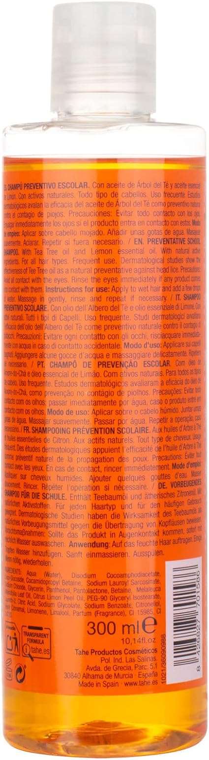 TAHE - Kids Protect 2-Phase Champú Infantil Preventivo de Piojos con Aceite Árbol del Té 300 ml - Protege del Contagio Escolar - Desenreda e Hidrata