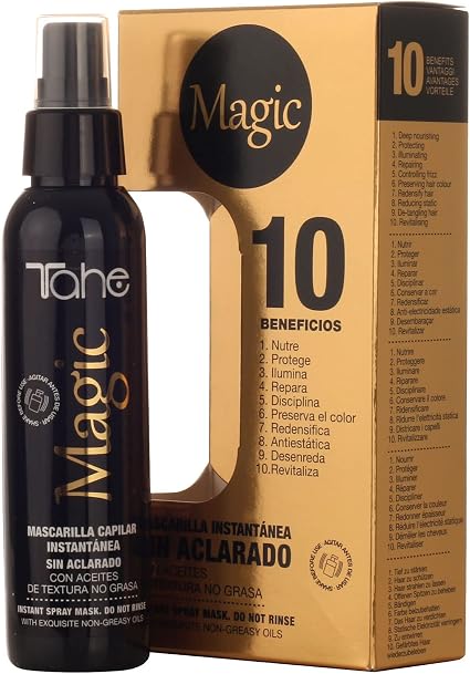 TAHE - Magic Mascarilla Instantánea Intensiva en Spray sin Aclarado 125ml - 10 Beneficios - Desenreda, Protege del Calor y del Sol - Cabello Seco